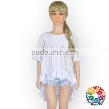Soft Cotton Kids Girls Shirts Front Shorts Back Long Asymmetrical Unique Baby Girl Names Girls Ruffle Shirts photo-4