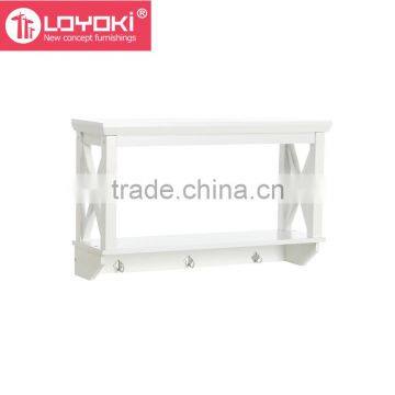 New Design DMF WOOD Floating Shelf Bathroom Towel Rack With Hook Glossy Painting Wall Shelf photo-2