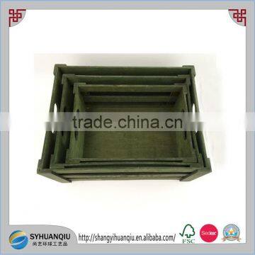 S/3 Distressed green stained plywood wooden fruit box