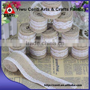 Natural Jute Hessian Burlap Ribbon With Lace Edge Wholesale