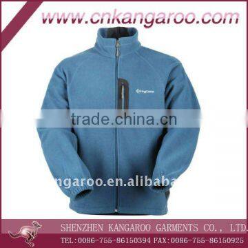 Men Polyester fleece softshell outdoor casual jacket with zipper front, blue fleece jacket