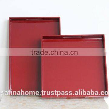 Square Red Colored Lacquer Serving Tray photo-2