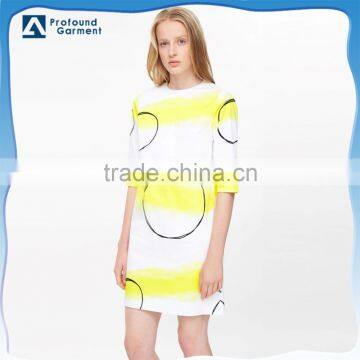 latest 3/4 sleeve cotton printed dress ladies western dress designs