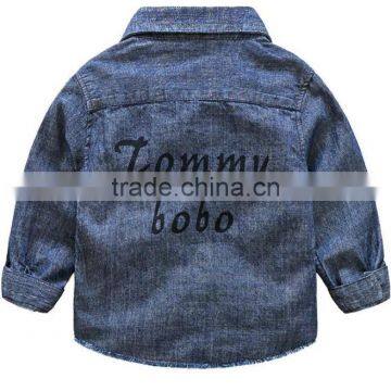 2017 Wholesale Casual Long Sleeve Boys Denim Shirt With Printed Letter photo-2
