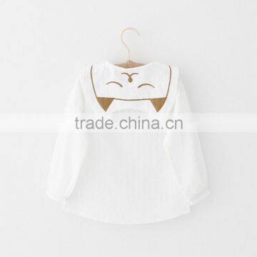 2017 Wholesale Boutique Girl Clothing Sweat Cotton and Linen Long Sleeve Shirt With Cartoon Cat Collar photo-3