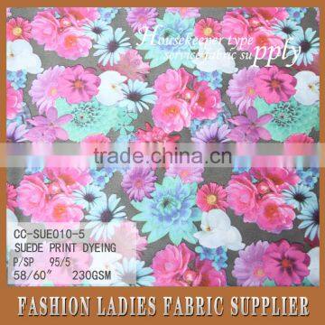 new design suede print dyeing with florals for girl's garment