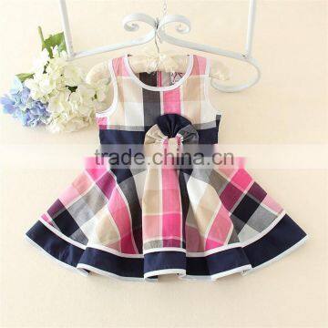 summer OEM baby girl clothes grid sleeveless bow mini cute one piece girls party dresses