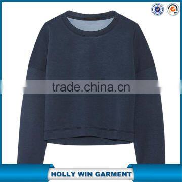 Wholesale plain fleece cropped stretch crewneck sweatshirt for women