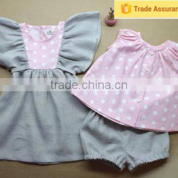 Wholesale Little Girl Boutique Clothes Sets Baby Summer Polka Dot Top and Plain Color Short Baby Girls Outfits