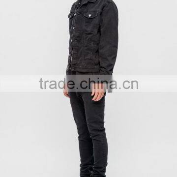 2017 Wholesale Mens Black Denim Motorcycle Printed Jacket photo-4