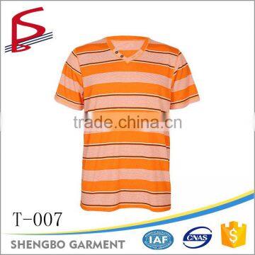 Wholesale v neck jersey cotton flat knit stripe t-shirt