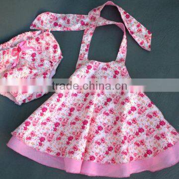 Baby Girl Outfit Pink Floral Dress Baby Sets Newborn Bloomer With Dress