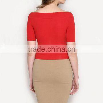 Women Plain no Brand T-shirt Custom Cotton off Shoulder t Shirt photo-3