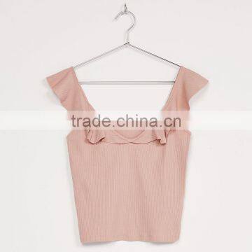 Polyethylene Fiber-Ethylene Polyester Tank Top Deep V Backless Patchwork Solid Shrimp Sold By PC photo-3
