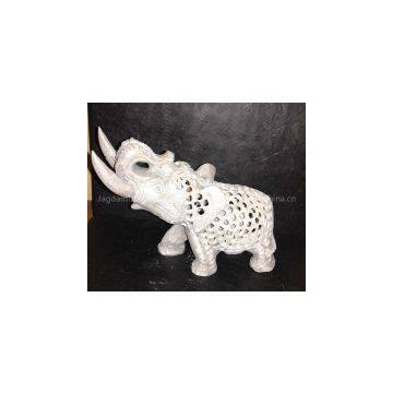 Carved Stone Marble Rock Miniature Mini Elephant Figurine w/Trunk Up Good Luck