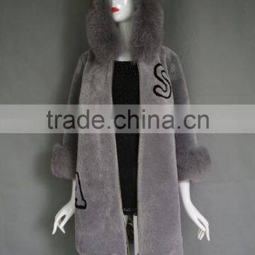 Winter New Product the Newest Style Gray Genuine Shearing Jacket Chashmere Parka Coat With Fur Collar for Women photo-5