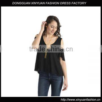 Womens Fashion Off-shoudler Casual loose t-Shirts,Blank plain Black t-shirts for women