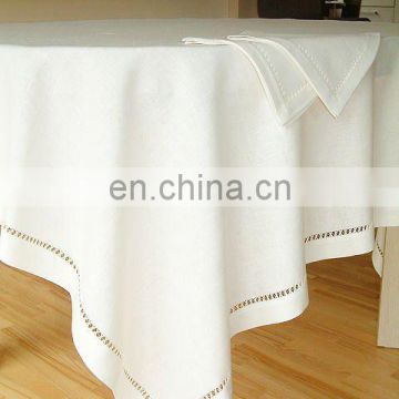 100% pure linen white hemstitched table cloths