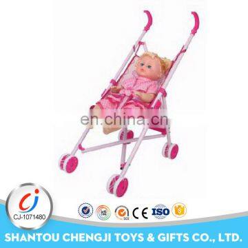 Hot selling play pretend toy lovely fashion 16 inch dolls with plastic cart