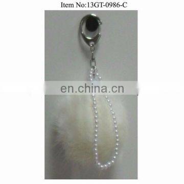 white fur ball keychain with bead,fur decorative accessories for bag