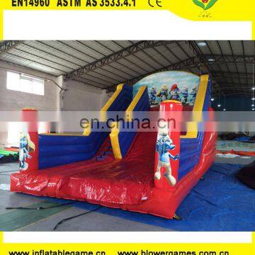 inflatable smurfs dry slide on promotion and available 8x5x7m