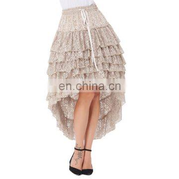 Belle Poque Women Ladies Amelia Steampunk Elastic Waist Ruffled Lace Cake Skirt BP000221-1