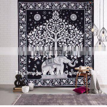 Tapestry Queen Size Black And White Tapestry Tree Elephant With Border Indian Mandala Hippy Bohemian