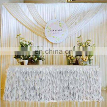 TS017 White ruffled table skirt gathered table skirts different designs of table skirting