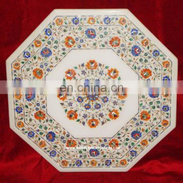 Handcrafted White Marble Stone Inlay Table Top