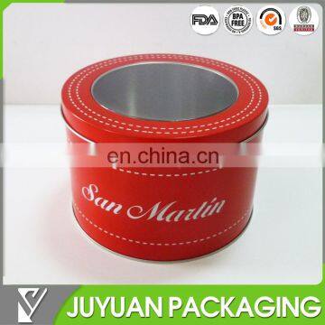 Round metal can with pvc clear lid top for watch or toy packaging