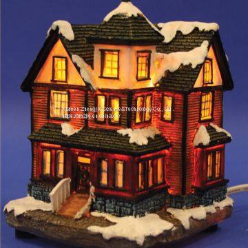 Christmas Church House With LED Lights Coffee Shop Musical Ski Scene With Polyresin Christmas House Decoration photo-4