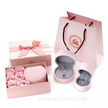 wholesale PU leather pink gift pendant necklace ring box jewelry packaging