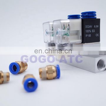 2 way valve 6W Pneumatic Aluminium solenoid valve sets 2V025-06/08 Port 1/8 1/4 BSP pushfit fittings 6mm electric valve manifold