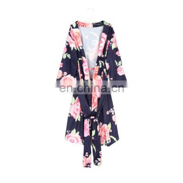 Navy Flower Bridal Dressing Gown Nursing Robe Mommy Kimono Robe