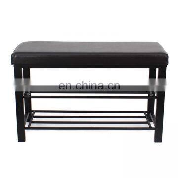 Customized PVC Leather Hallway Shoe Rack Seating With Metal Steel Double Size Bench Organizer Holder Rack photo-5