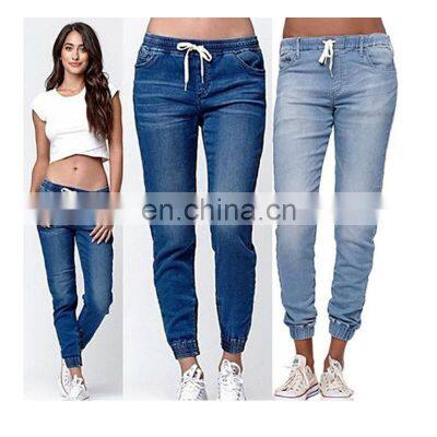 nnz003 high quality 100%cotton women ripped jeans elastic ankle zip ankle jeans wholesale S-5XL