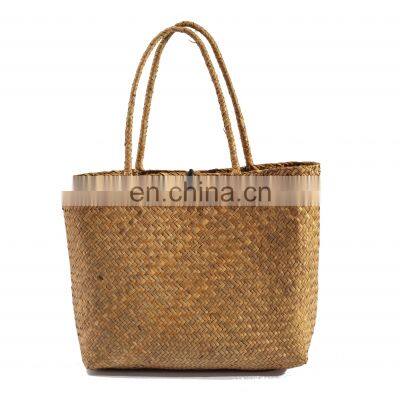 HBK Wholesale Handmade Natural Weaving Beach Tote Stylish Palm Leaf Hand Strew Clutch Seagrass Handle Bag French photo-3