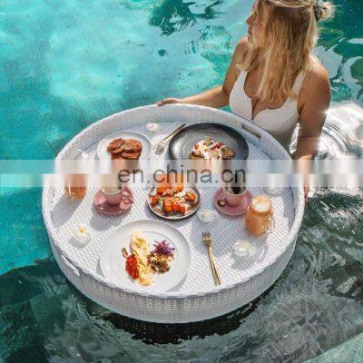 Cusstomized PE Round Rattan Floating Pool Tray Hotel Water Floating Breakfast Serving Tray