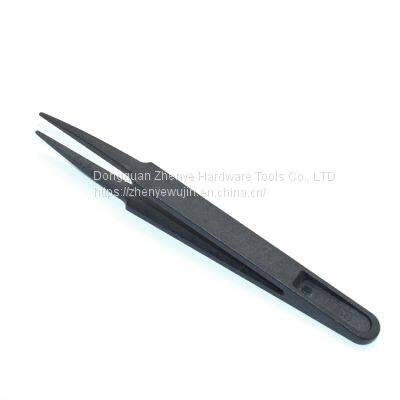 Plastic Tweezers Black Flat Head Elbow Pointed Flat Nose Round Head Plastic Anti-static Tweezers Clamping Tool 93303 photo-4