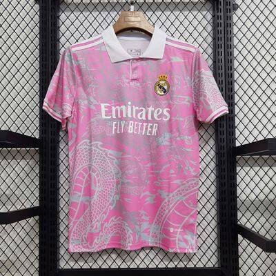 23-24 Real Madrid Pink Training Suit La Liga Real Madrid Jersey Fan Version Men's Short Sleeved Football Jersey Customization photo-2