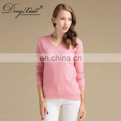 Custom Plain Knitted Basic V Neck Pullover Women Cashmere Sweater photo-6
