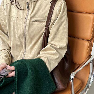 Luxi Early Autumn New Retro Stand up Collar Buckle Suede Jacket Women's Hong Kong Style Short Motorcycle Jacket Top photo-5