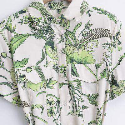 Summer New Women's Slim Fit Bow Tie Tie Printed Shirt Style Dress photo-4