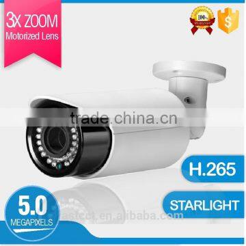 H.265 Security IP CCTV 5.0mp 3X zoom Motorized Lens IR Varifocal Starlight Color Bullet Camera