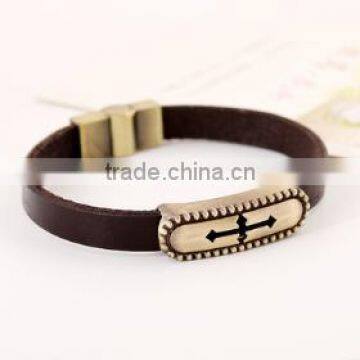 Wholesale Cross Stainless Steel Men's Fashion Leather Bracelet 2016 photo-2