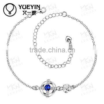 2015 new wholesale 925 silver fancy link anklet with birthtone