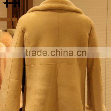 Factory Direct Wholesale Lady"s Sheep Wool Fur and Leather Together Jacket Coat