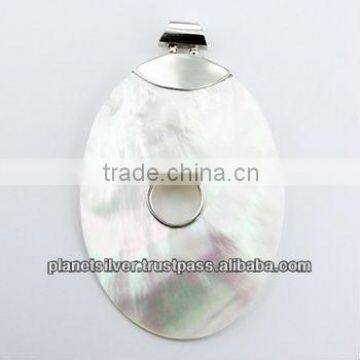 Large Shell Pendant Mother Of Pearl Set In Sterling Silver