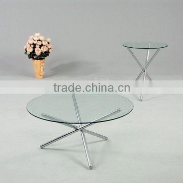 Modern glass coffee table set/ Glass Coffee Table and End Table with metal legs