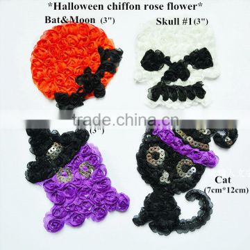 HOT SALE!!Cute 3inch chiffon fabric kitty shabby flower for the Halloween,babygirl hair flower decoration